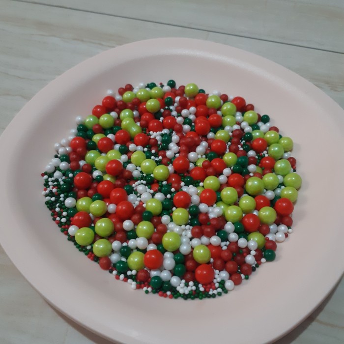 

sprinkle pearls christmas hiasan kue/cupcake spikle 3 warna 75gr