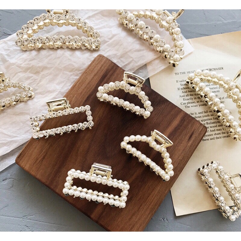 Jepit Rambut Gaya Korea Geometris Mutiara AB21 Jepit Rambut Large Size Side Clip Pearl Hairpin Sweet Lovely Geometric ACC