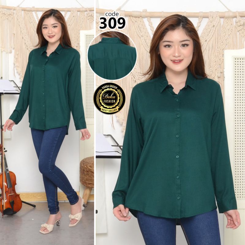 KEMEJA POLOS.KEMEJA BASIC RAYON --309-Hijau botol