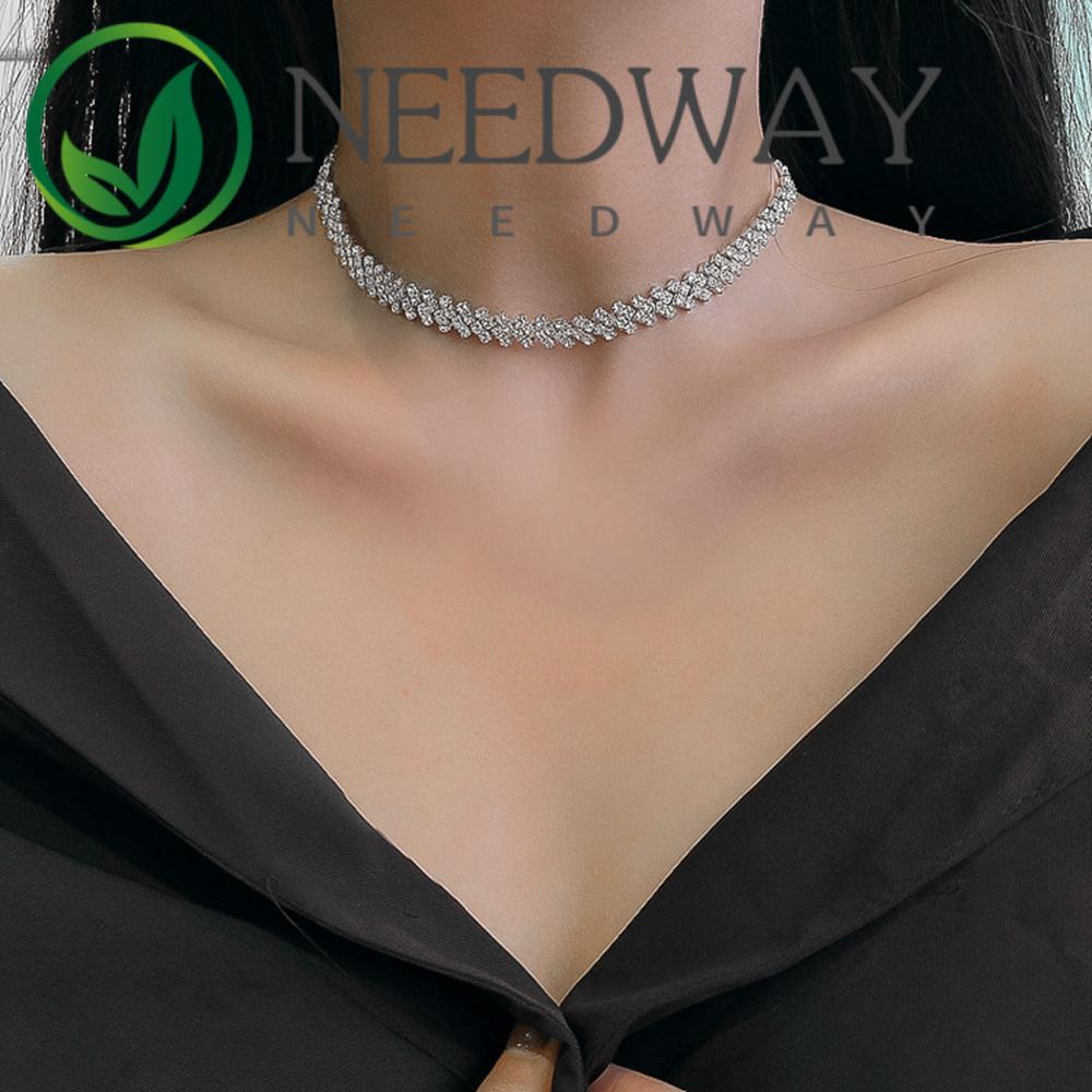 Needway  Fashion Crystal Necklaces Party Gifts Clavicle Chain Full Rhinestone Choker Women Weddings Jewelry Geometric Shiny Simple Alloy/Multicolor