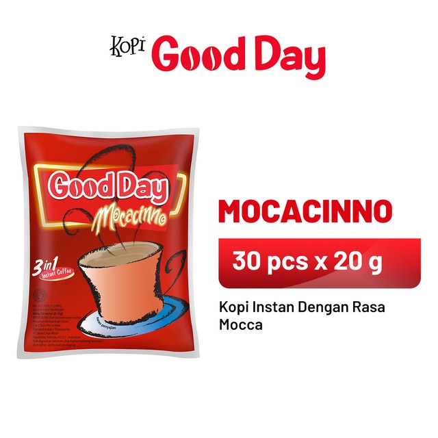 

Good Day Mocacinno 1 Bag ( Isi 30 Pcs x 20 Gram )