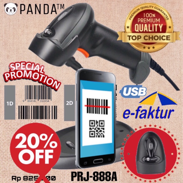 BARCODE SCANNER 2D/1D PANDA PRJ-888A (QR CODE-MAXICODE-DATA MATRIX-PDF417-AZTEC-E-FAKTUR-EFAKTUR)