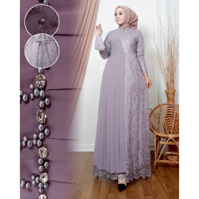 Terbaru , Gamis Selendang Payet Mutiara , Gamis Tile Bordir Selendang , Gamis Mewah , Gamis Pesta.