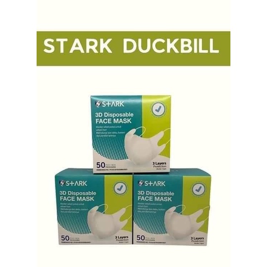Masker Duckbill Stark 3ply isi 50Pcs Disposable - Putih / hitam