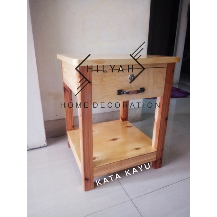 Meja kayu dispenser ada laci Meja sudut kayu jati belanda