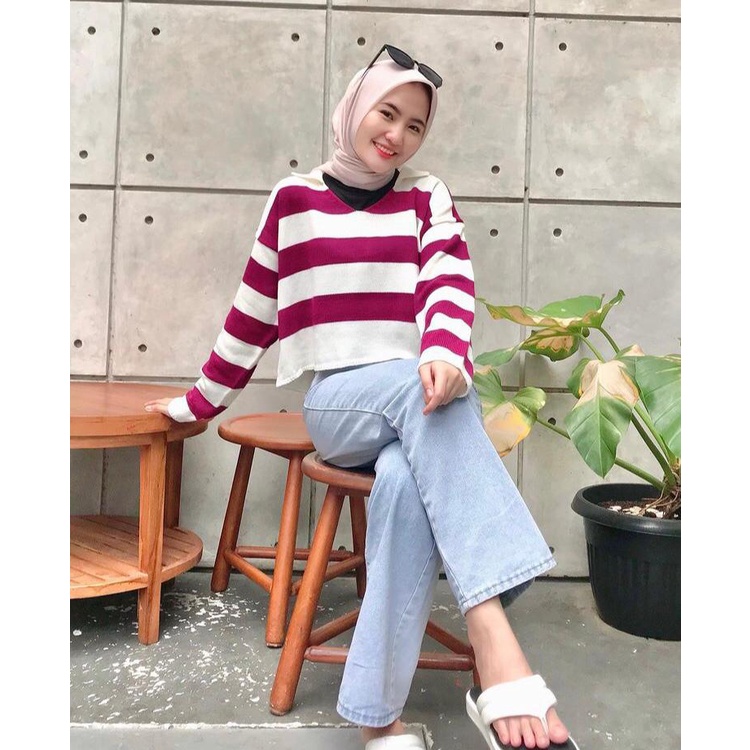 FUJI KNIT BLOSE RAJUT CROP SWEATER OVERSIZE ATASAN BAJU WANITA CARDI KNIT