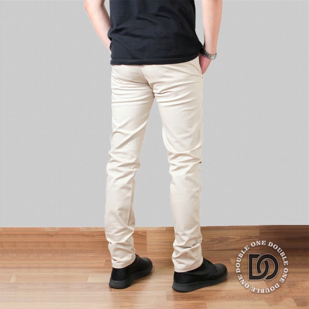 DOUBLE ONE - Celana Chino Panjang Slimfit Cream / Celana Chino Stretch / Celana Panjang Pria / Celana Chino Premium