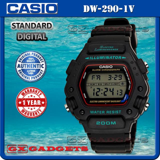 Jam Tangan Pria Casio DW-290-1VS
Digital Classic Alarm Chronograph Original WR200M DW-290-1
