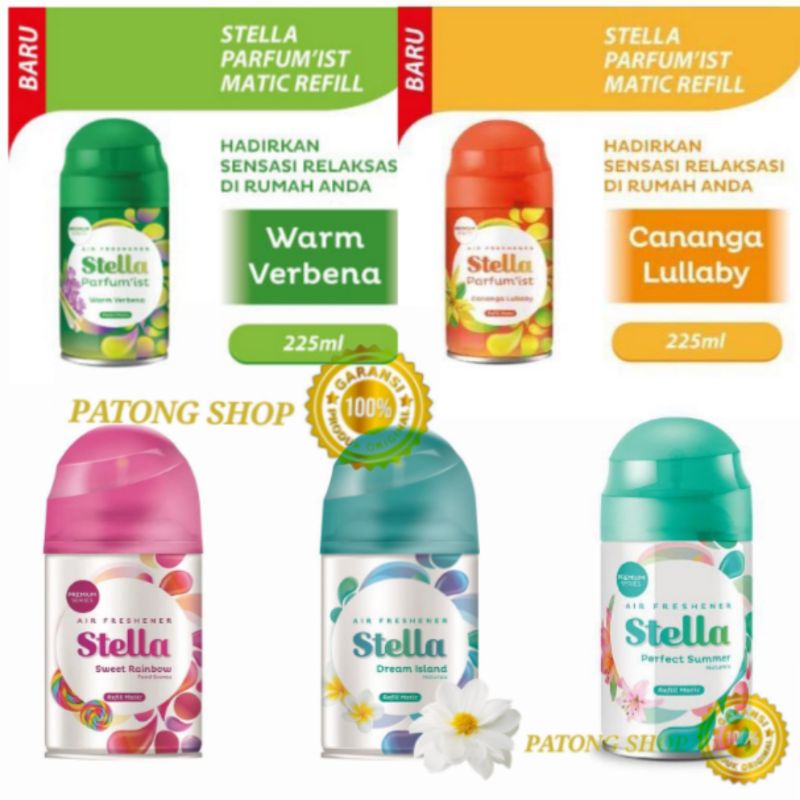 Pengharum Ruangan STELLA MATIC REFILL PREMIUM 225ML CANANGA/VERBENA/P.SUMMER/S.RAINBOW/D.ISLAND