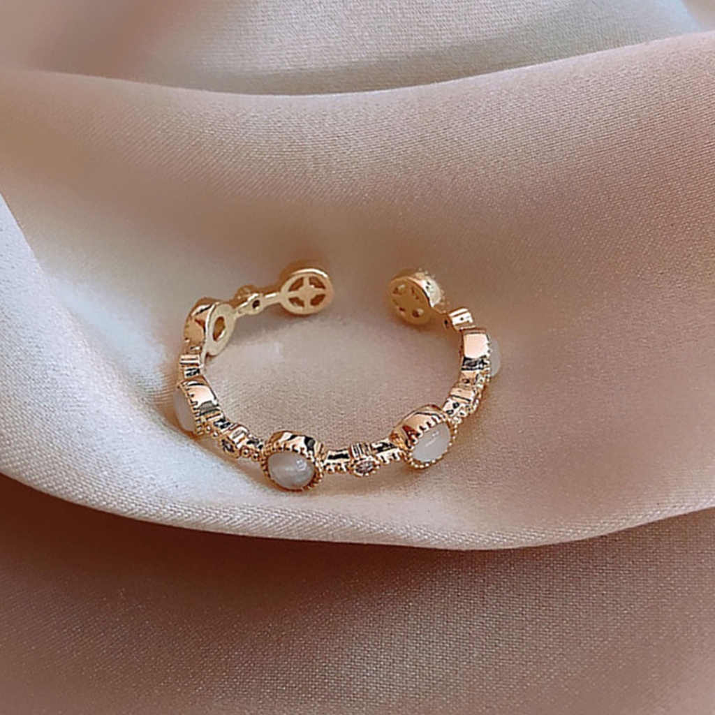 Hu Hu Hu Hu Hu Alat Bantu Pasang Kacamata♡ Cincin Model Terbuka Bahan Tembaga Hias Opal Adjustable Untuk Wanita