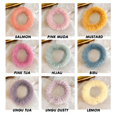 IKAT RAMBUT SCRUNCHIE BULU LEMBUT KARET CEPOL WANITA RASFUR ALA KOREA