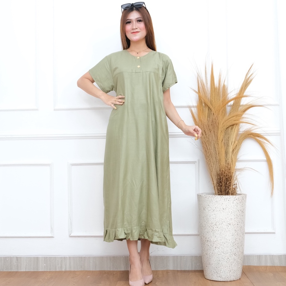 Daster Ruffle Panjang Viral Kekinian Polos Busui
