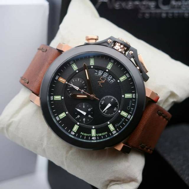 Jam Tangan Pria Alexandre Christie AC 9200 Rosegold Brown Night Vision Original Garansi Resmi