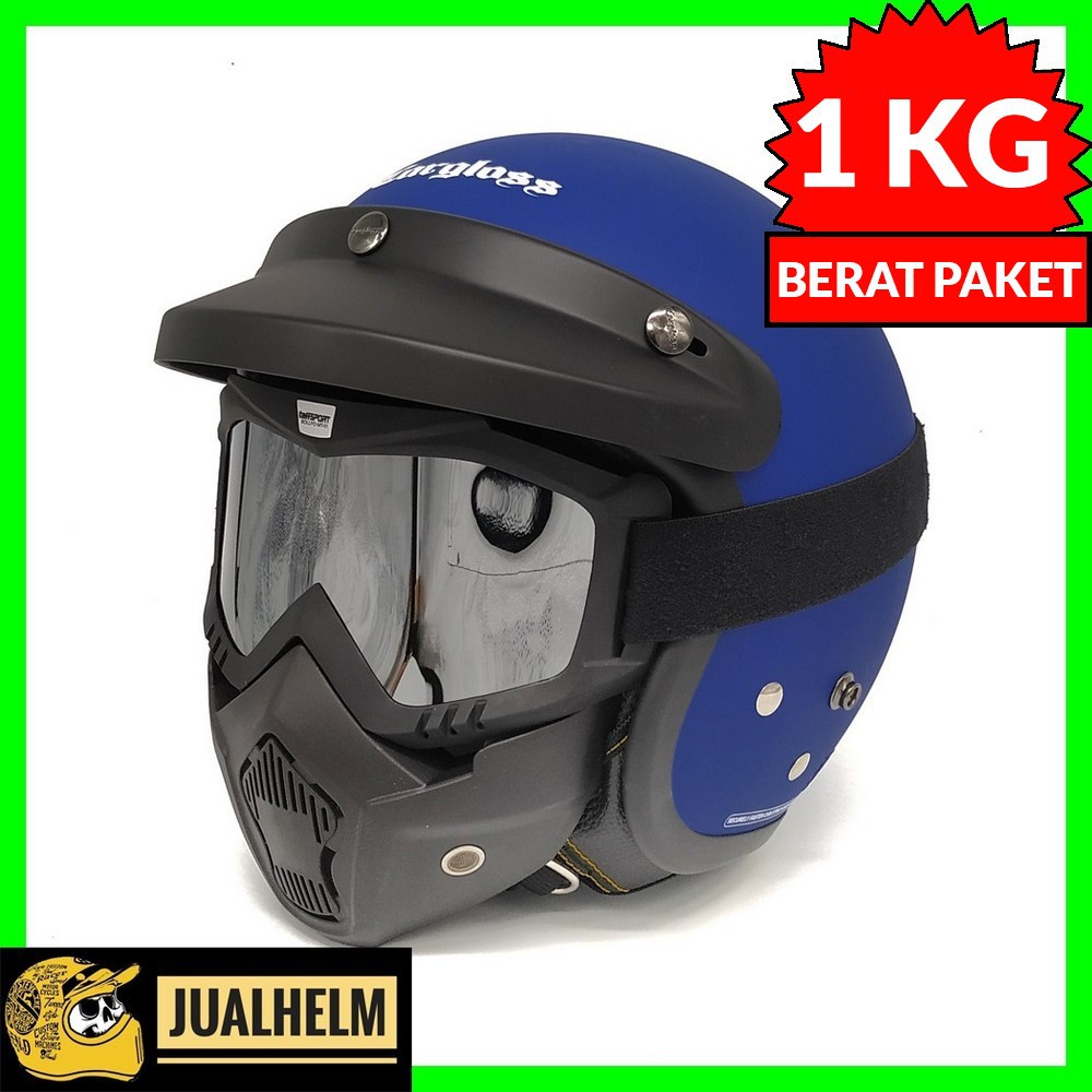 Helm Cargloss Retro | Police Blue Doff + Goggle Mask