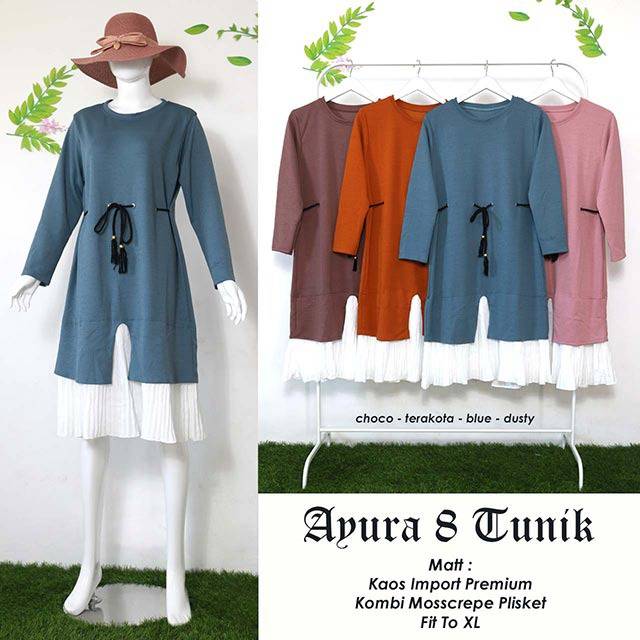 AYURA 8 TUNIK, Matt Kaos Import Premium Kombi Mosscrepe Plisket