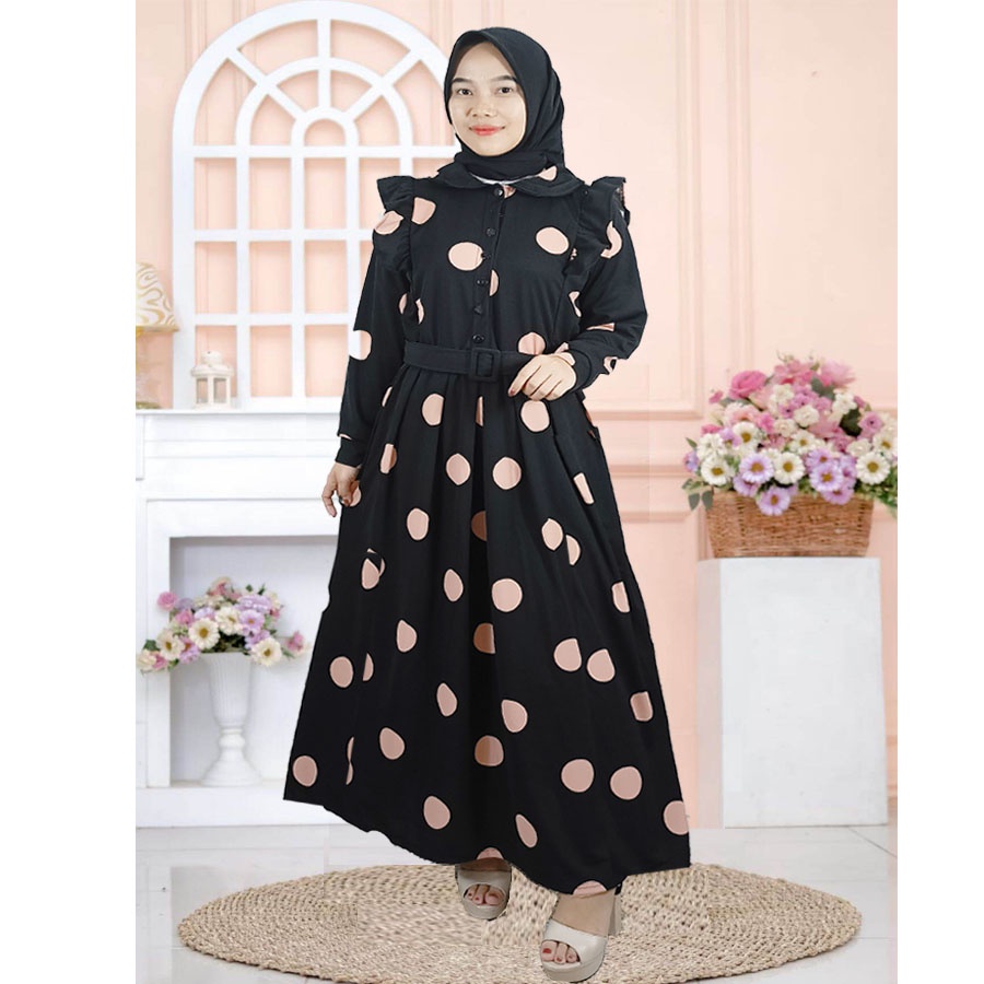 DRESS SYAFIA POLKADOT ONDE BUSUI FRIENDLY SUPER CANTIK FREE BELT GL FASHION