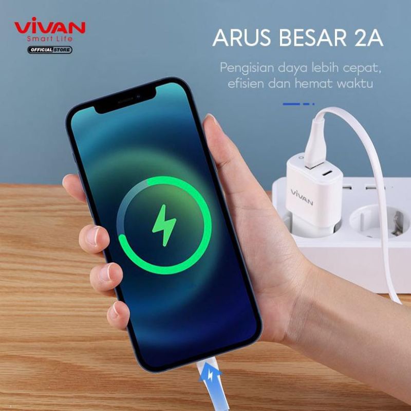 Kabel Data Lightning SL(30/100/200CM)VIVAN  Fast Charging 2A Flat Design Garansi Resmi 1tahun