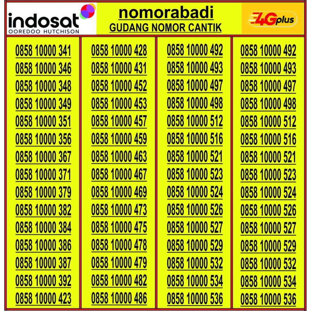 NOMOR CANTIK INDOSAT 4G 0858 1000 H150