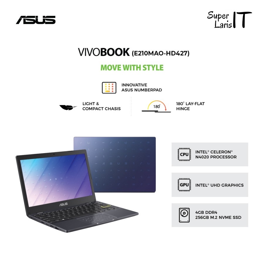 Asus VivoBook E210MAO-HD427 Intel N4020 4GB ssd 256GB 11.6" HD W11 OHS
