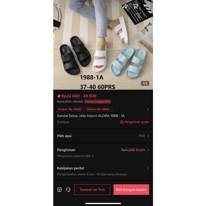 Sandal Jelly Selop Casual Wanita ALORA Import 1988 - 1A Selop Rumah Slipper