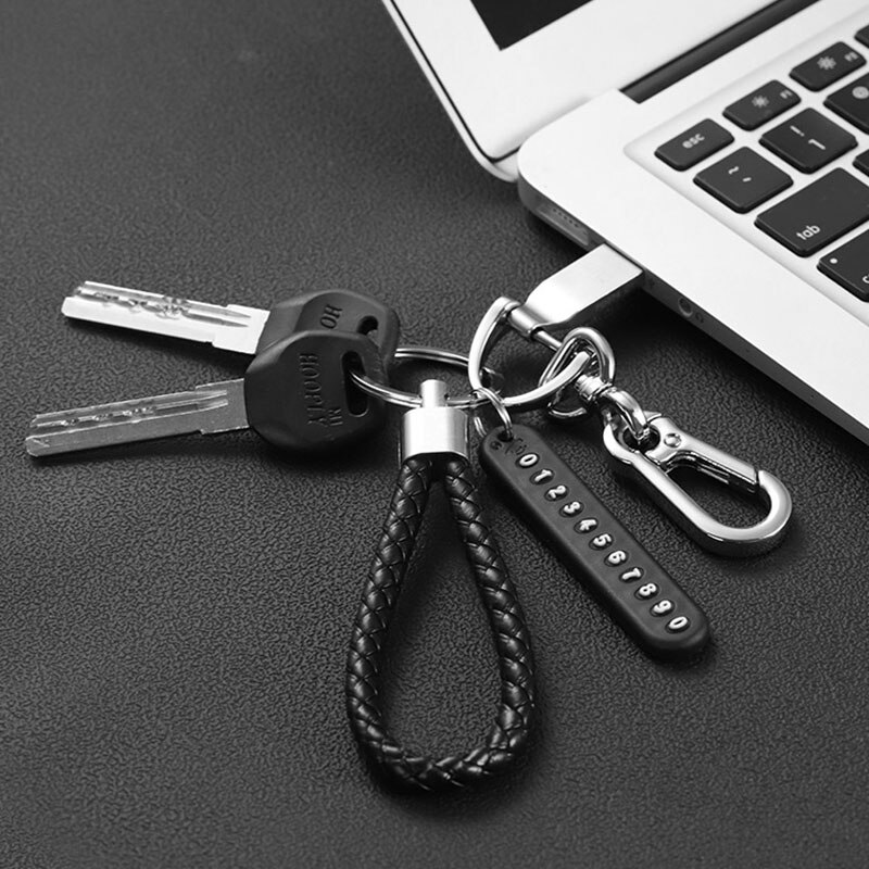 Car Keychain Anti-Lost License Plate Digital Braided Rope Metal Key Chain Pendant Auto Parts