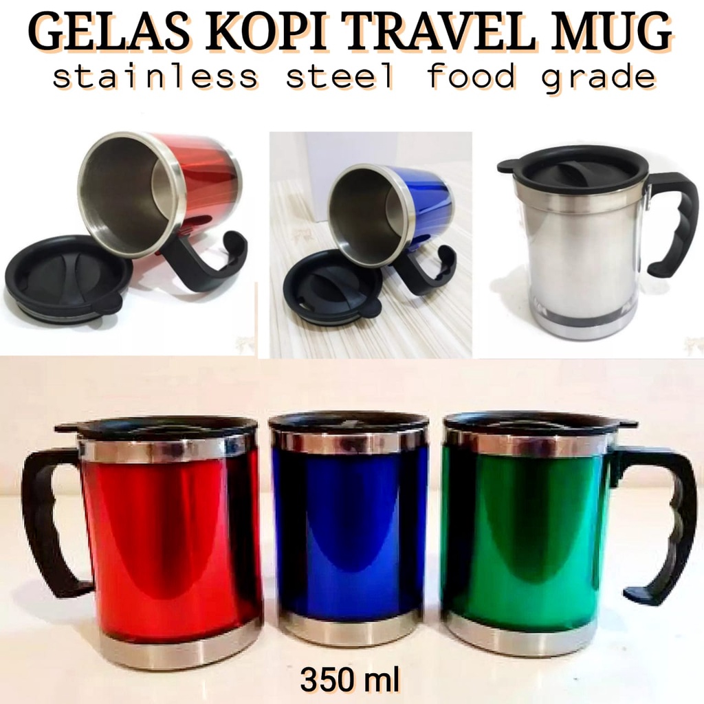 Termos Mug Gelas Warna Tahan Air Panas - Termos Gelas Cangkir Minum Stianless Steel dan Tutup - Mug 
