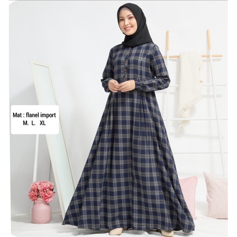Gamis flanel dan linen tatu | original
