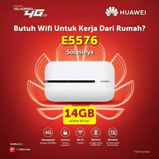 Modem Mifi Telkomsel Huawei E5576 Unlock All Operator Bonus 14 GB