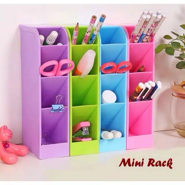 Mini rack , mini rak susun , Rak Mini Susun 4 Sekat Lemari Kecil Wadah Alat Tulis Makan Kosmetik