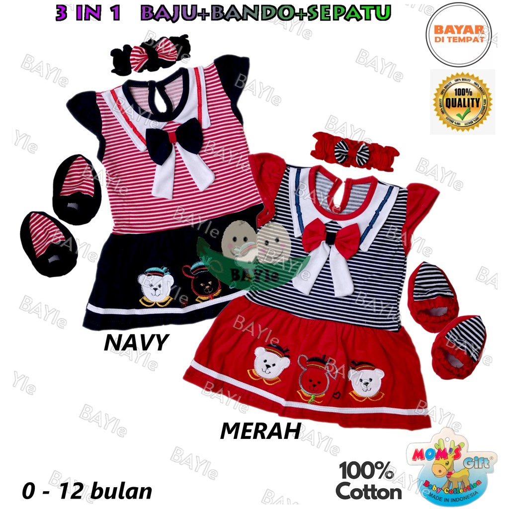 BAYIe - Baju bayi/Anak Perempuan Dress+Bando+Sepatu motif SAILOR 1038 Mom's Gift SNI usia 0 -12 bulan / Pakaian anak