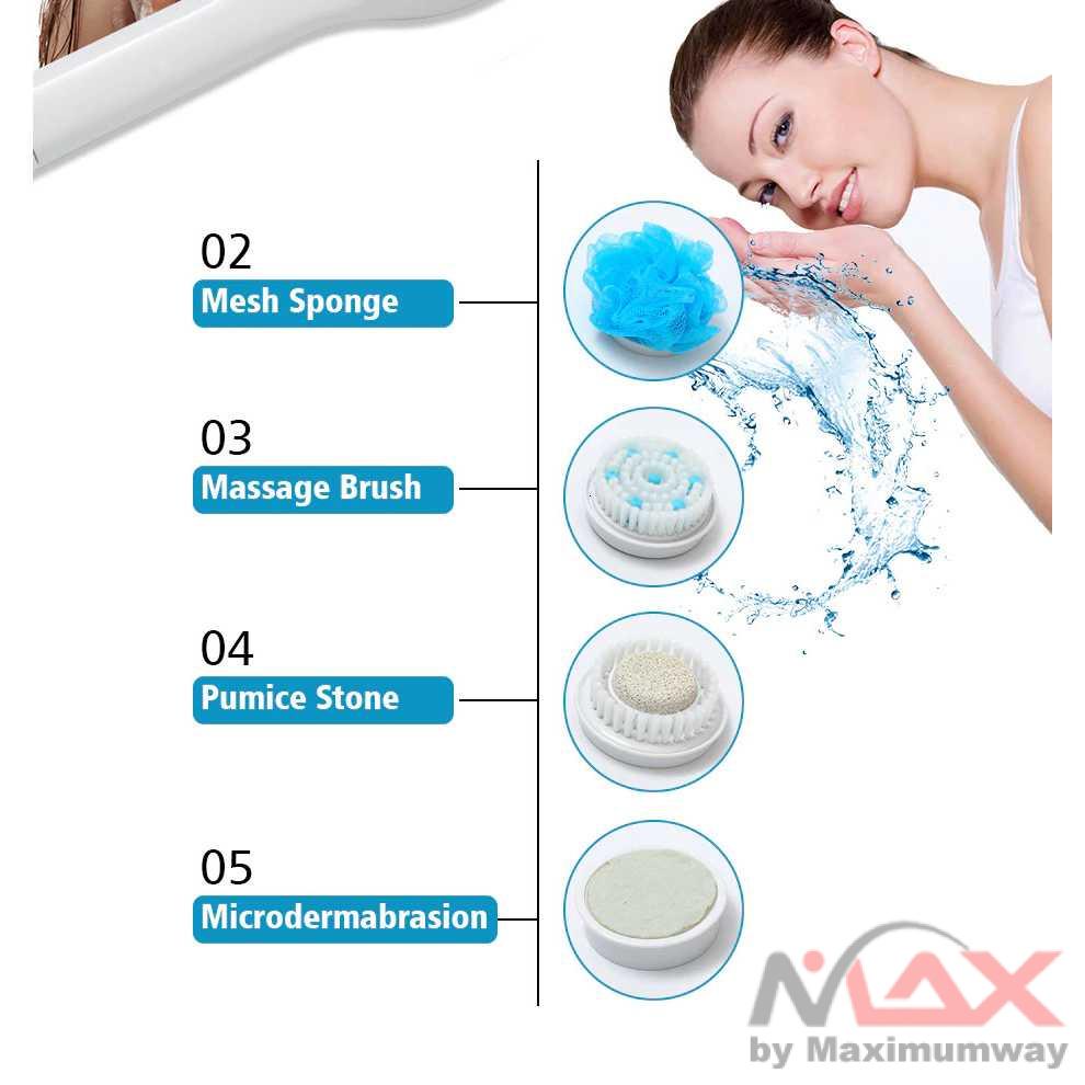 Sikat Mandi Elektrik Membersihkan dengan kelembutan 5 in 1 Electric Shower Bath Scrub spon mandi elektrik sabun New 5 In 1 Electric Bath Brush Handheld Household Waterproof Rechargeable Massage Body Brush Long Handle Back Rubbing Artifact