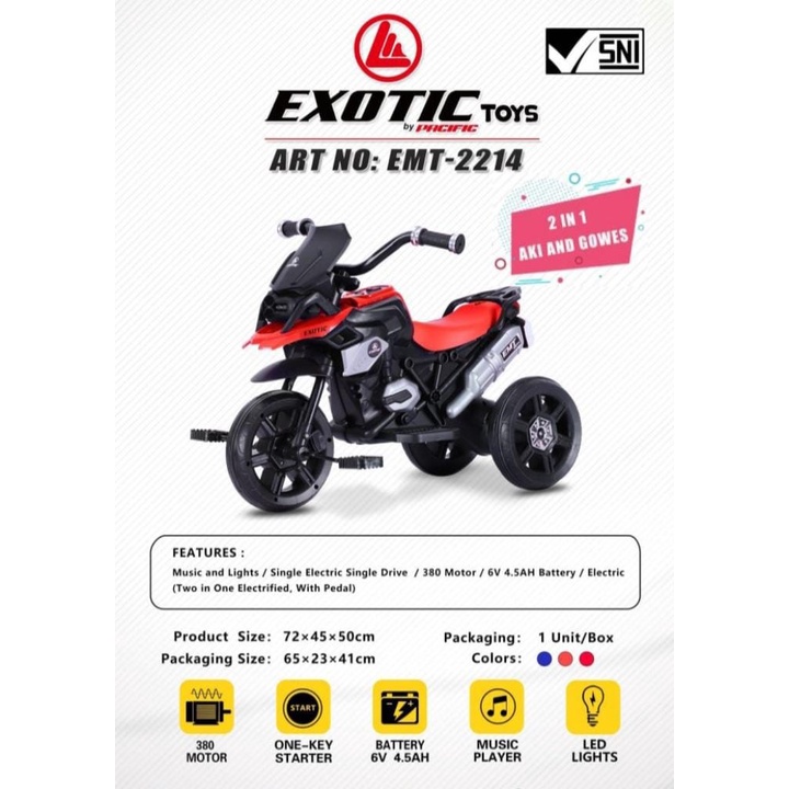 Exotic Ride On 2in1 Motor Gowes - AKI EMT 2214 / Sepeda Motor Exotic EMT 2214