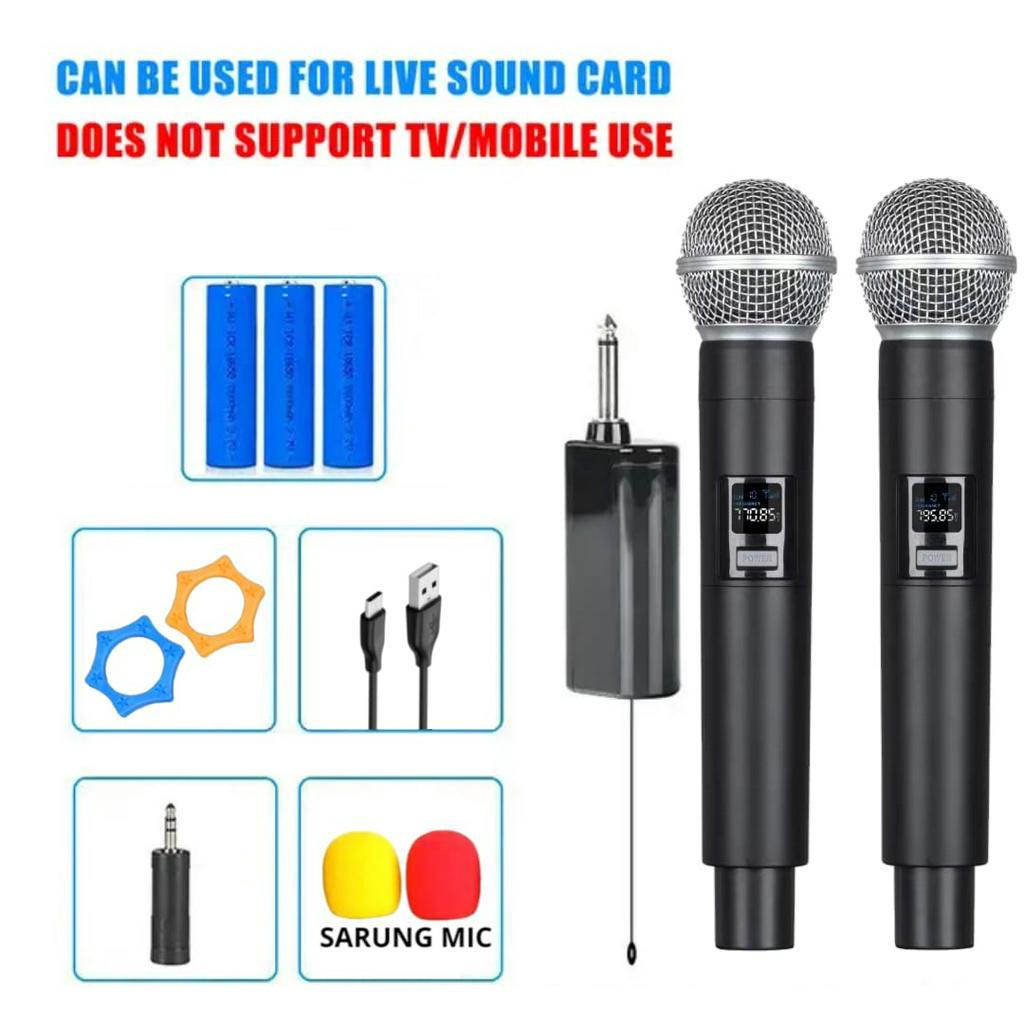 ERRLY YF-58S MICROPHONE WIRELESS UHF Double Mic Digital LED Profesional Chargeable MIKROFON Handheld Nirkabel Isi ulang KARAOKE KTV YF58S