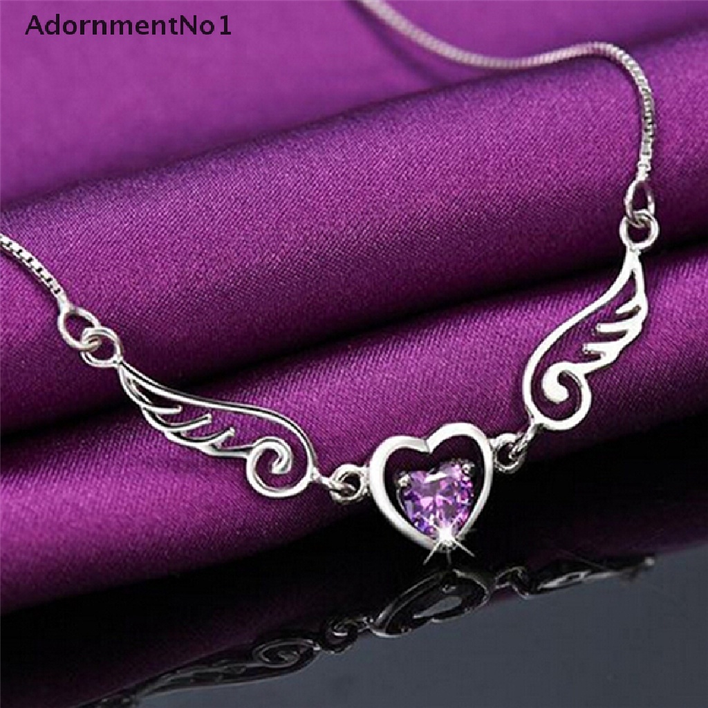 (AdornmentNo1) Kalung Rantai Silver Liontin Hati + Sayap Malaikat Untuk Wanita