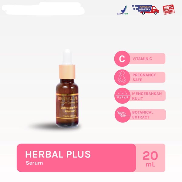 [20ML] [BPOM] HERBAL PLUS Serum Glowing Skin Lightening Gold + Vitamin C 20ml | Serum Mencerahkan_Cerianti