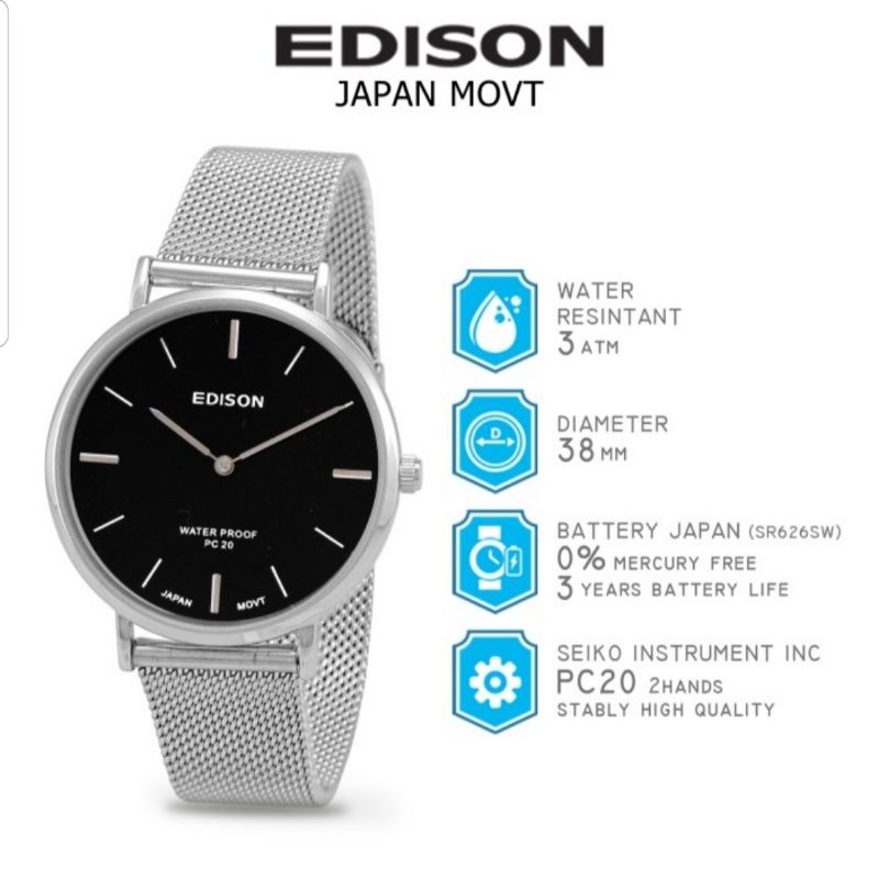 Jam Tangan Edison AR EG 240.1 R Pasir Waterproof Japan Movement