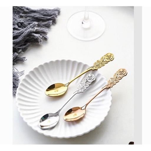 Toko Grosir Sendok Cantik Silver Gold Motif Bunga/peralatan Makan/cutlery/spoon lnBR0ysl17n5b