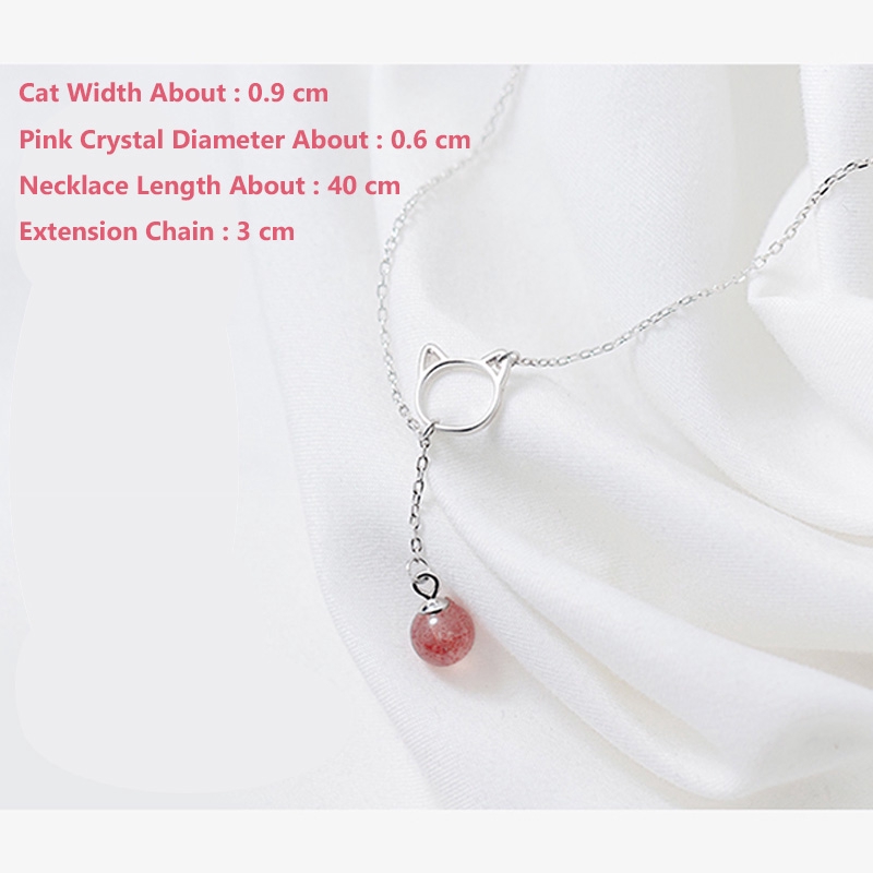 Kalung Liontin Necklace Cute Hollow Cat Pink Crystal Bead Choker Neclaces Women Girls Jewelry