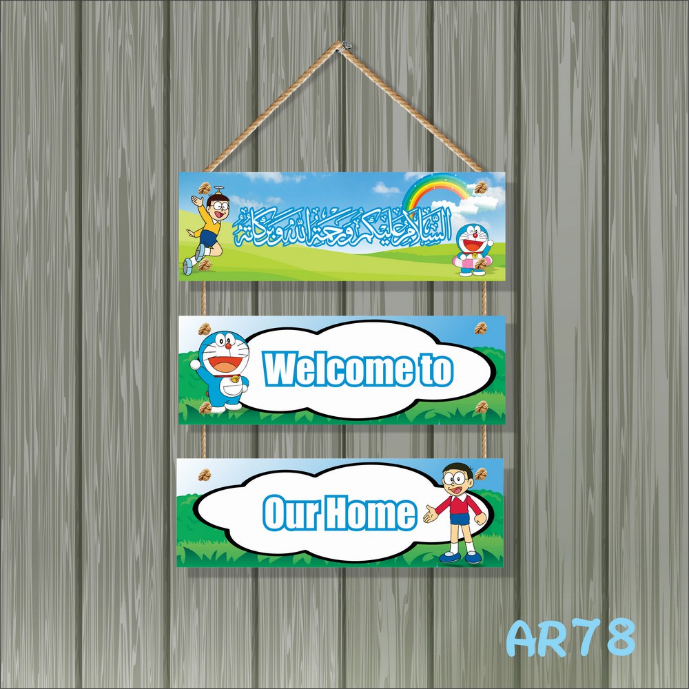 Ar78 Hiasan Dinding walldecor Gantung Shabby Chic Karakter Doraemon Susun 3 Assalamualaikum Welcome
