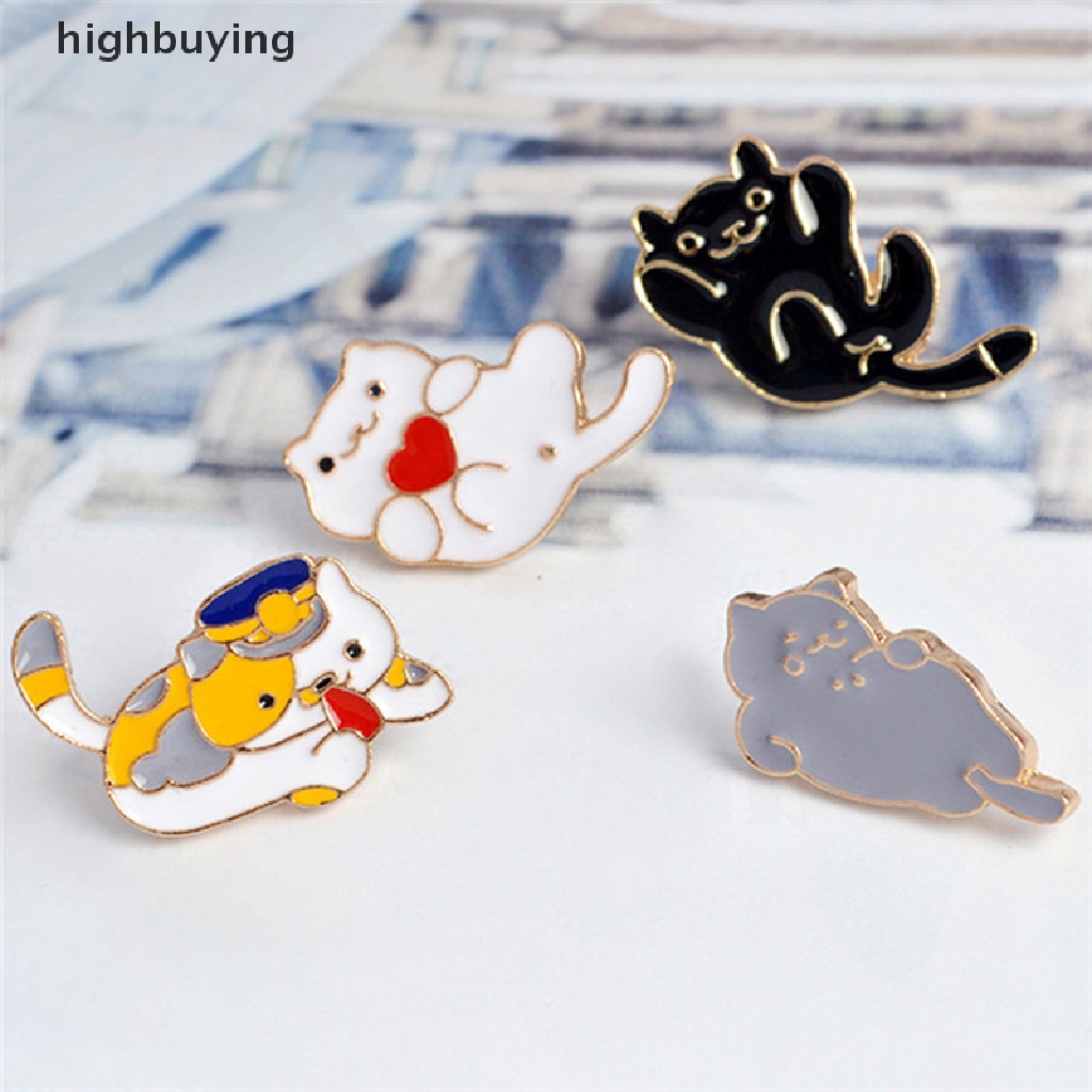 Hbid 4PCS / Set Bros Pin Enamel Bentuk Kartun Kucing Untuk Wanita