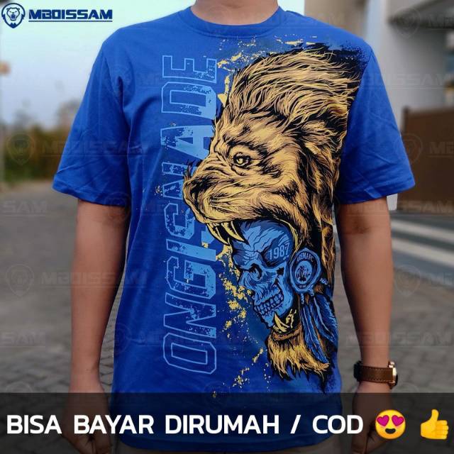 Baju kaos Arema FC cewek cowok Aremania aremanita gambar singa biru bagus murah mboissam KC77