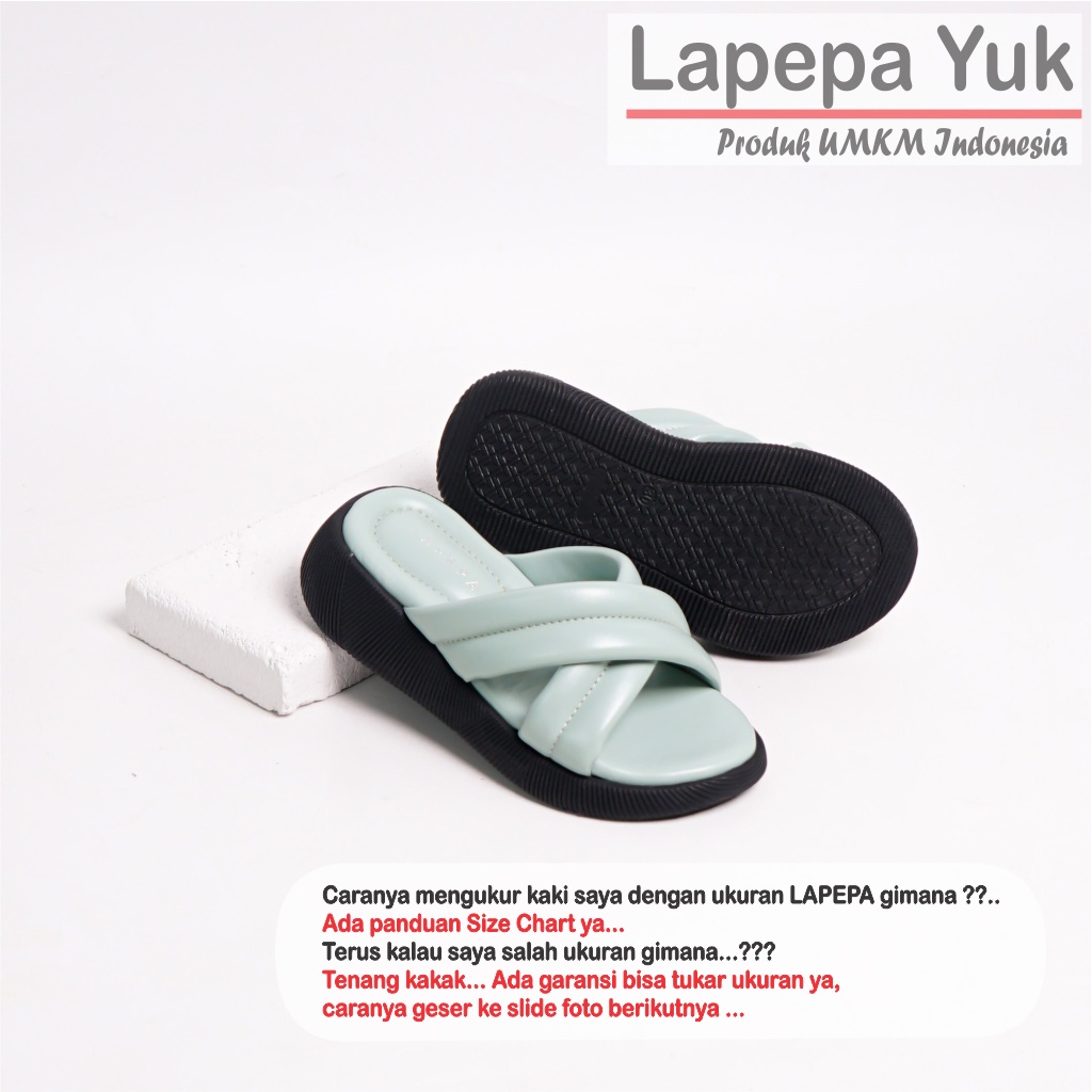 LAPEPA YUK - Sandal Platform Anak Perempuan Usia 2 sampai 10 Tahun NADHIRA KIDS Sendal Anak cewek Wedges Wanita Empuk Model Silang Warna MINT Hijau Sage Green Strap cewe Slop Usia Umur 3 4 5 6 7 8 9 thn Tahun Premium Ori Original Mall Official Store