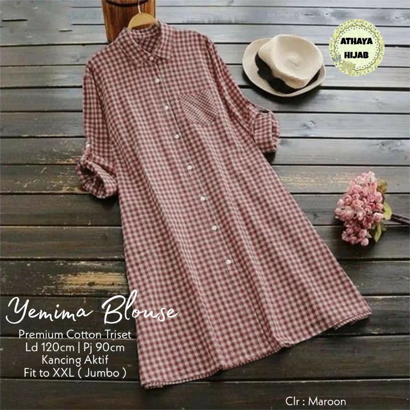 Yemima blouse wanita kotak elegan premium katun triset ld 120 ori athaya