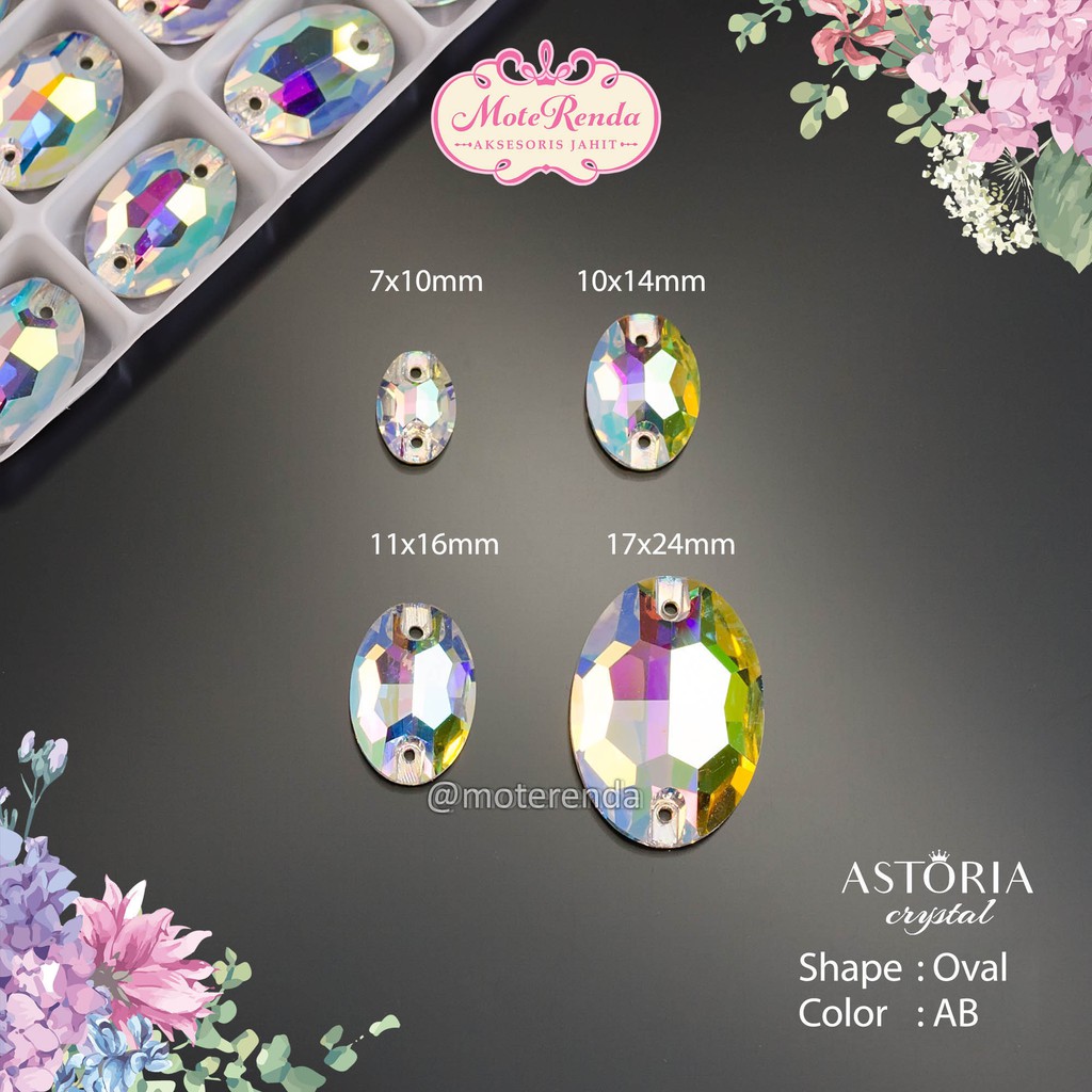 Astoria kristal jahit kaca bentuk oval kode 3OAA/AB