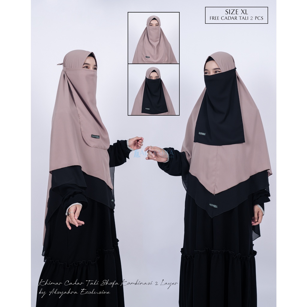 Alsyahra Exclusive Khimar Syari Shofa Kombinasi 2 Layer Free 2 Cadar Tali XL