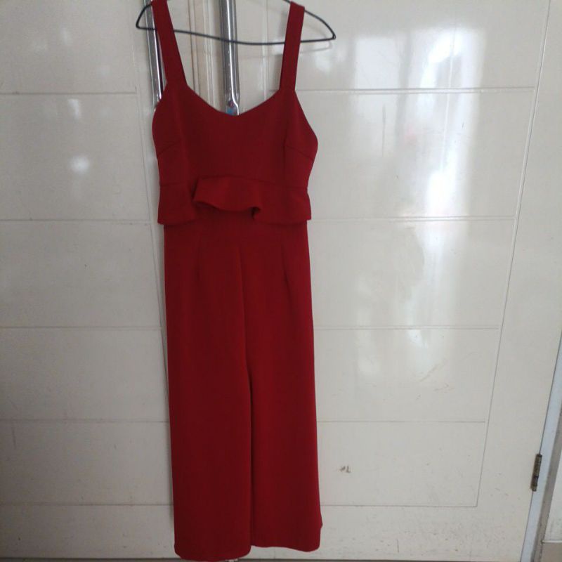 jumpsuit 7/8 wanita warna merah maroon