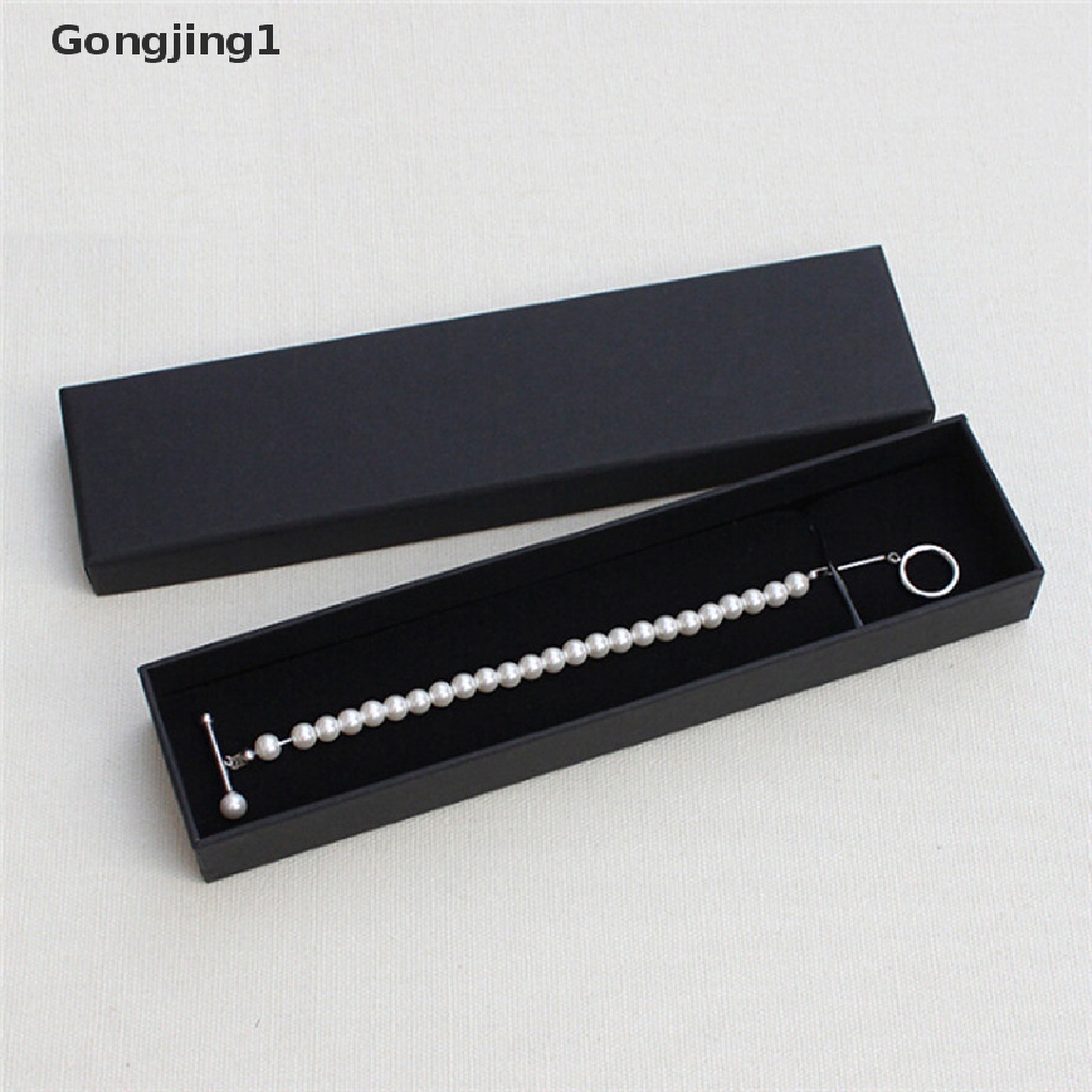 Gongjing1 Kotak Penyimpanan Cincin / Kalung / Anting / Gelang Bahan Kertas Warna Hitam Untuk Hadiah