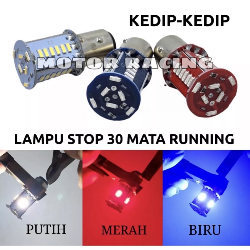 Lampu LED Rem Stop Bayonet 30 mata Strobo Kedip Mobil Motor Kaki 2 DC-12v new running