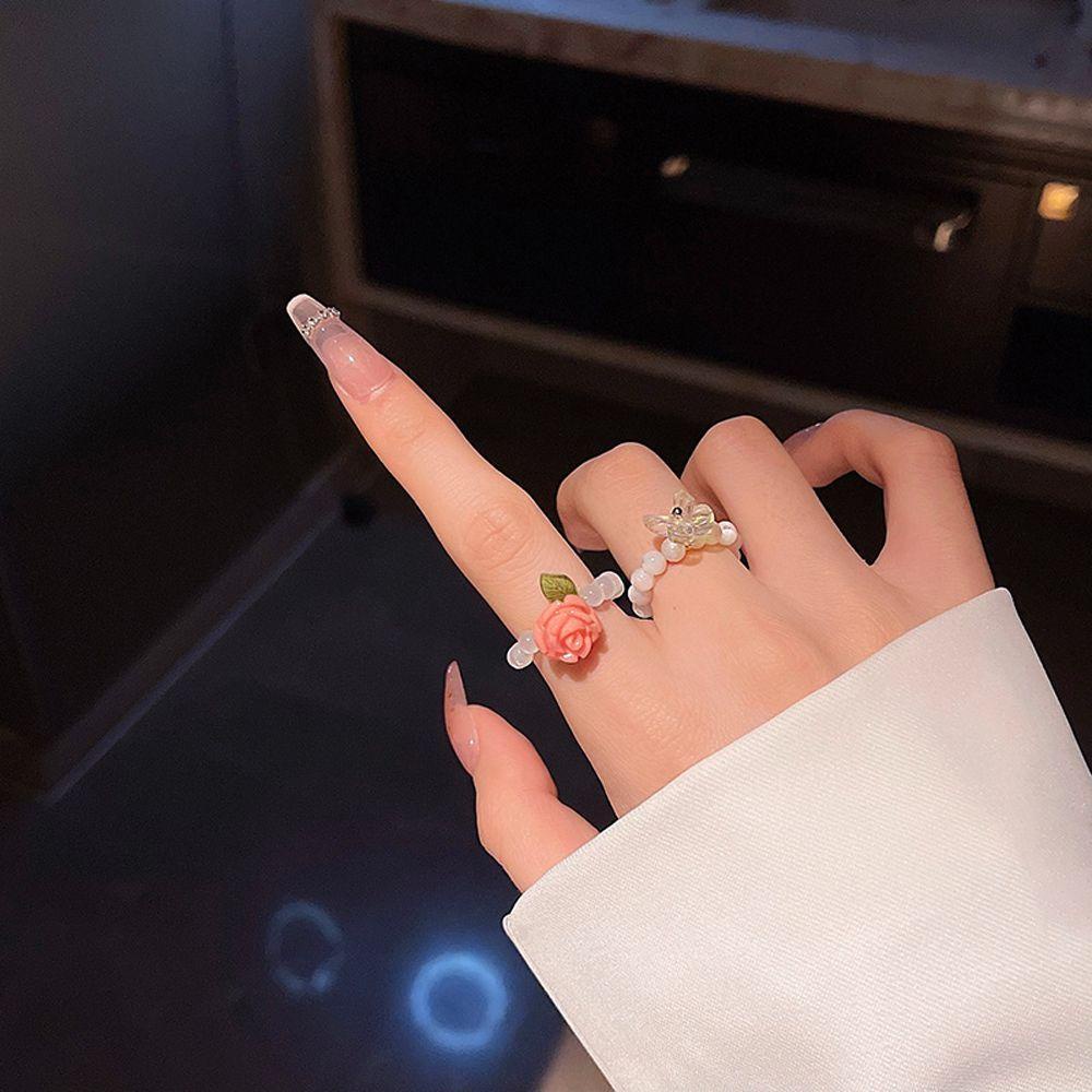 Mxbeauty Cincin Kupu-Kupu Perempuan Retro Vintage Elegan Manik Manis Peri Perhiasan Fashion