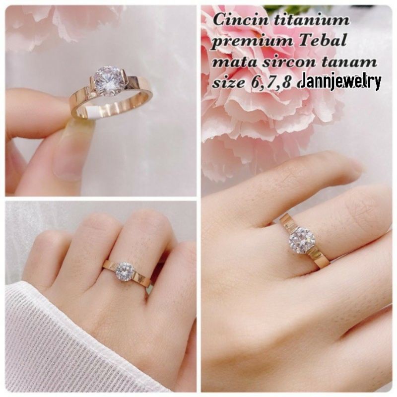 Cincin titanium asli Diamond stone anti karat JAN-6